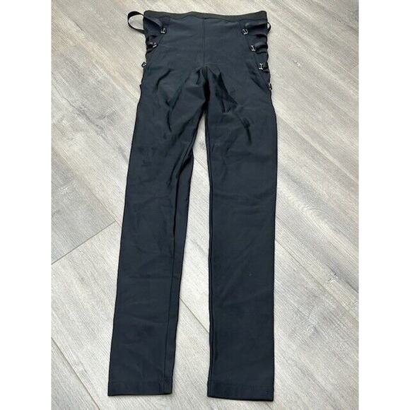 Blue Life Fit Womens Garter Leggings Elastic Waist Sheer Mesh Panel Black Size S - Picture 2 of 7